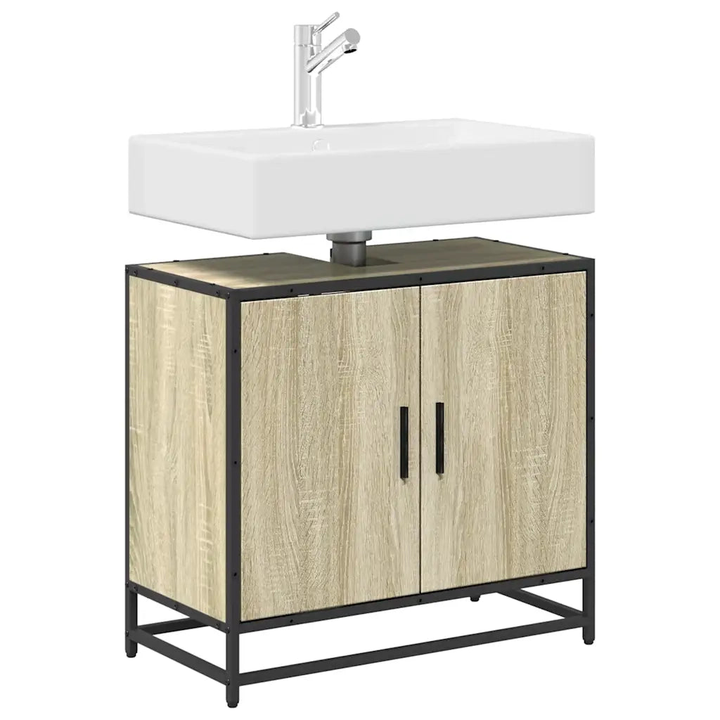 Mobiletto per Lavabo da Bagno Rovere Sonoma 65x33x60 cm Legno Massello 849265