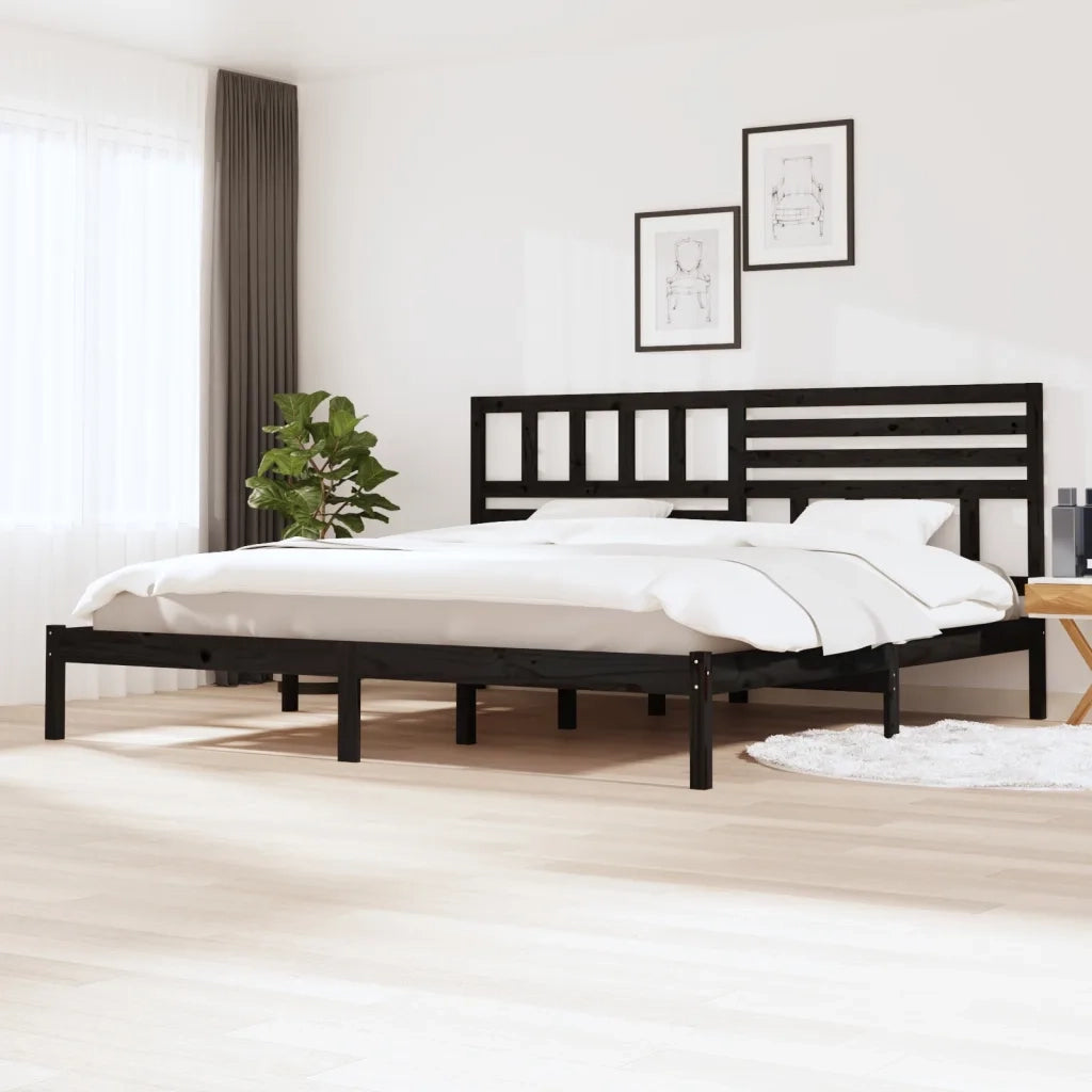 Letto matrimoniale | Letto per adulti | Giroletto Nero in Legno Massello di Pino 200x200 cm