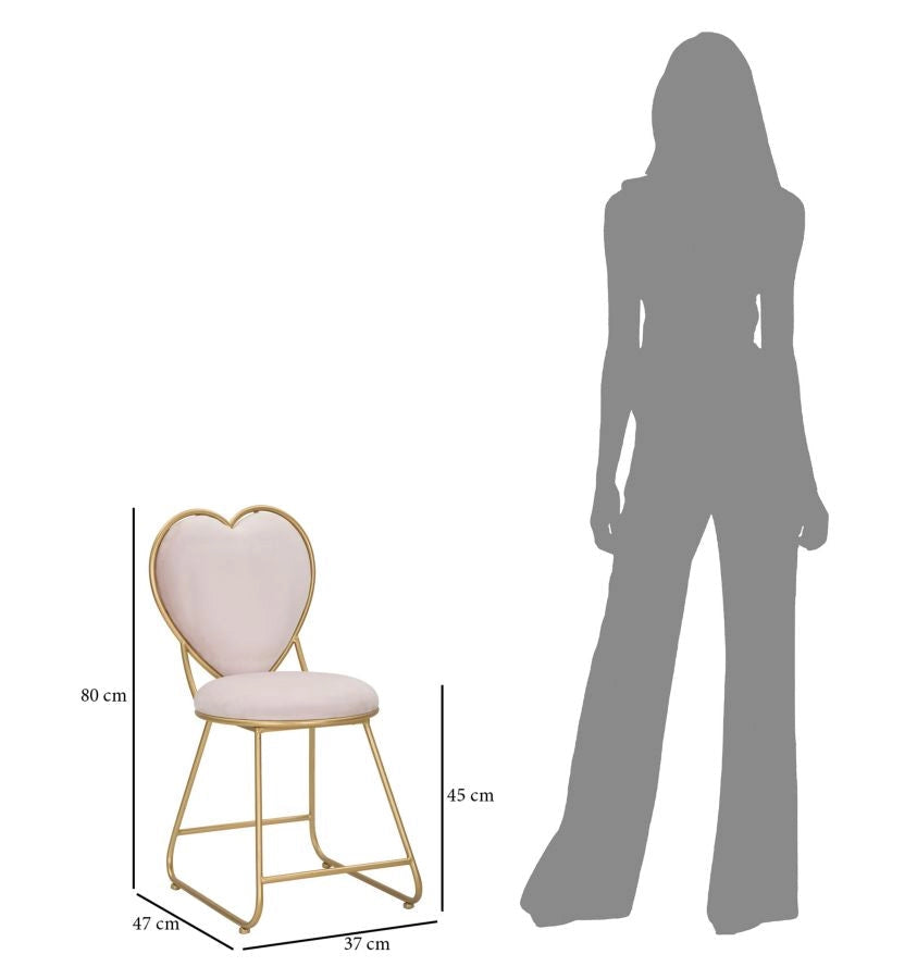 Sedia con Schienale a Cuore 37x47x80 cm in Metallo e Tessuto Imbottito