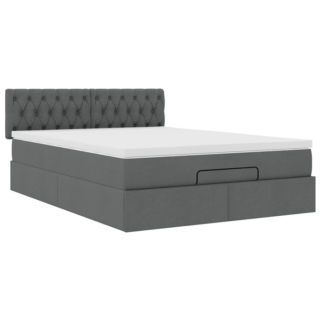Pouf Letto con Materasso e LED Grigio Scuro 140x200 cm 3312396