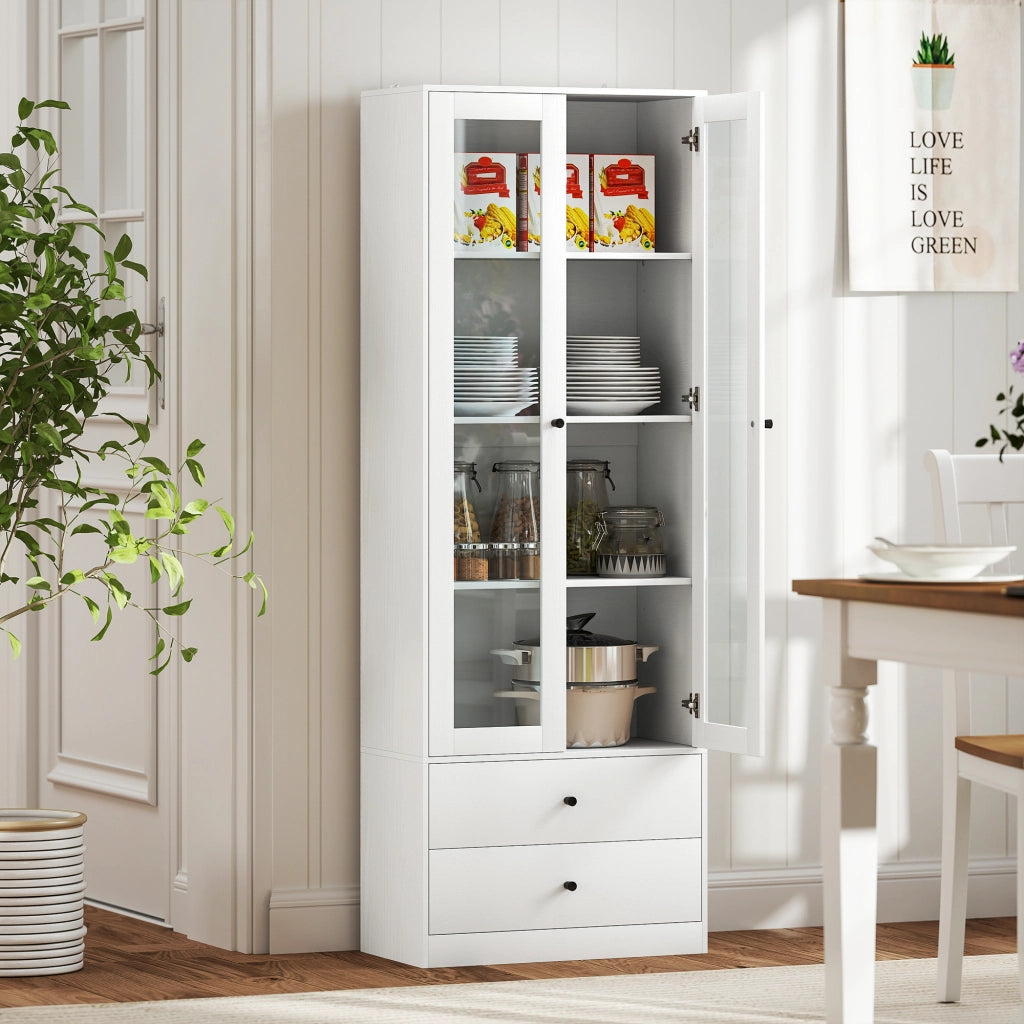 Mobile contenitore moderno con ante in vetro, ripiani regolabili e 2 cassetti ¨C Xylo ¨C Bianco 59x30x164 cm