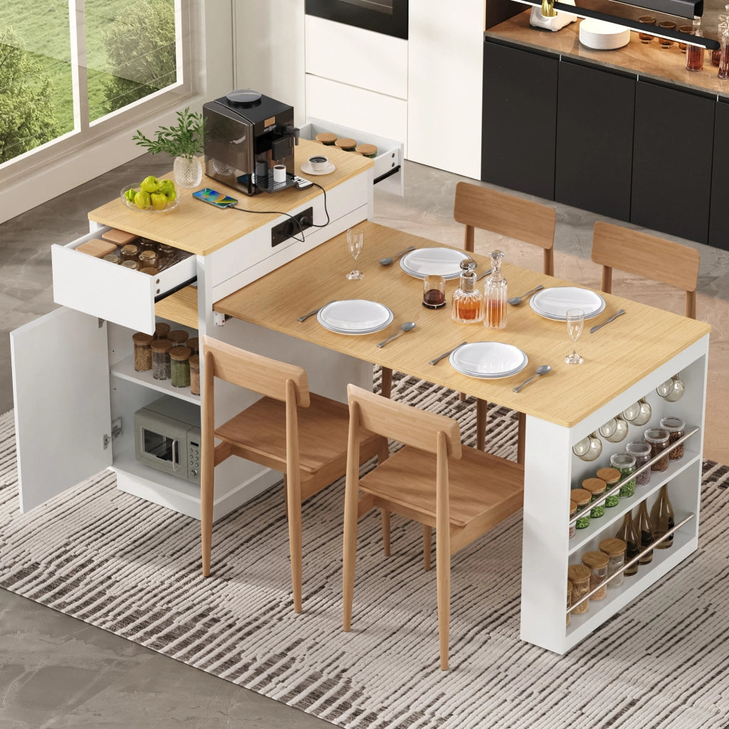 Isola cucina multifunzione con tavolo estraibile e LED