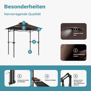 Gazebo per barbecue color caffè 2,45 x 1,52 m con telone di copertura e due ripiani