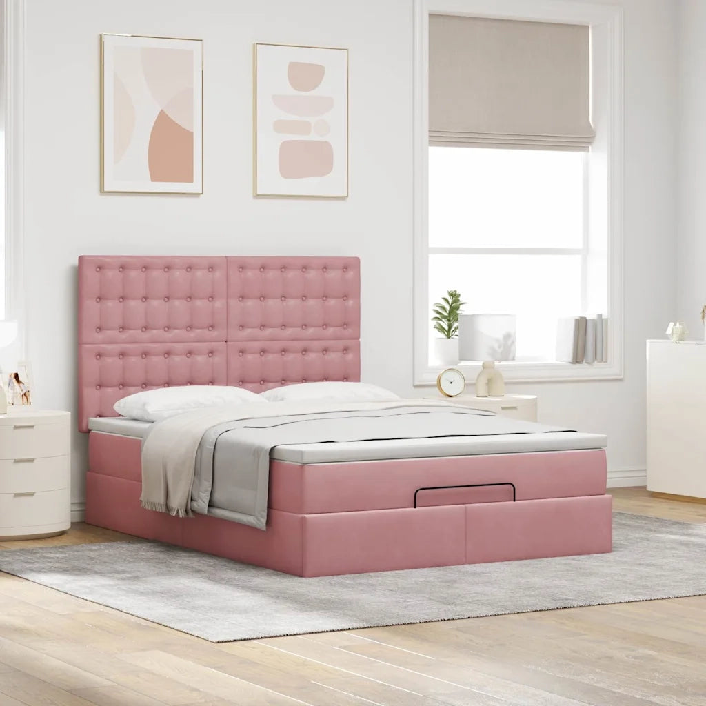 vidaXL Struttura Letto Pouf con Materassi Rosa 140x190 cm in Velluto