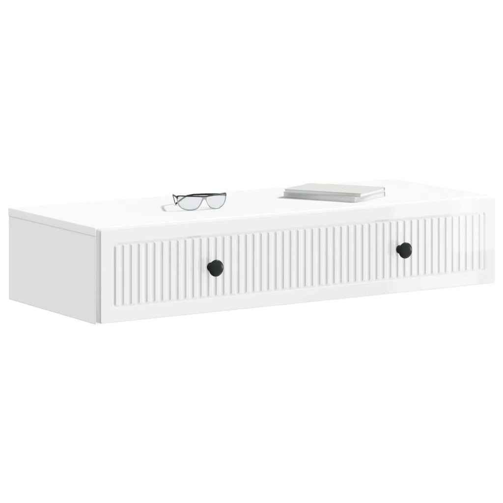 Tavolino da Parete Laterale Bianco Lucido 87,5 x 34,5 x 17 cm 897989