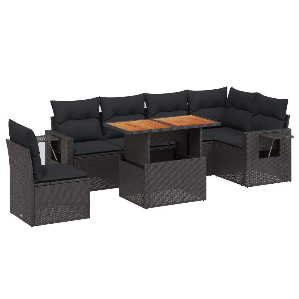 Set Divani da Giardino con Cuscini 7pz Nero Polyrattan