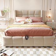 Letto imbottito per bambini - Xylo - 90x200 cm - Beige - Testiera e sistema di archiviazione pneumatico