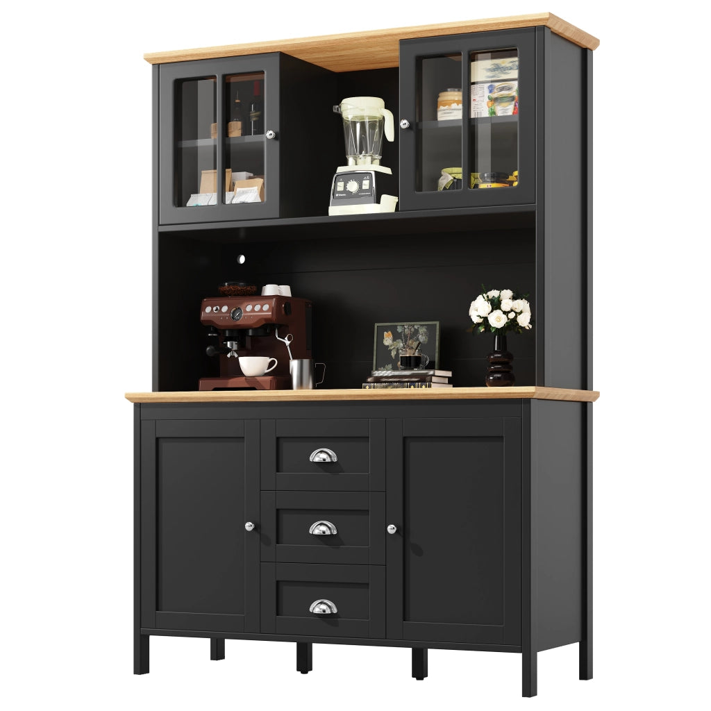 Credenza alta con 4 ante 3 cassetti, ripiano aperto, LED USB e app, MDF e metallo, nero, 120 × 40 × 179 cm