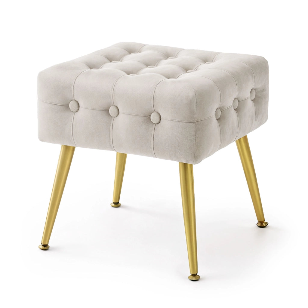 Pouf sgabello in velluto trapuntato 40 cm QUADRA Beige
