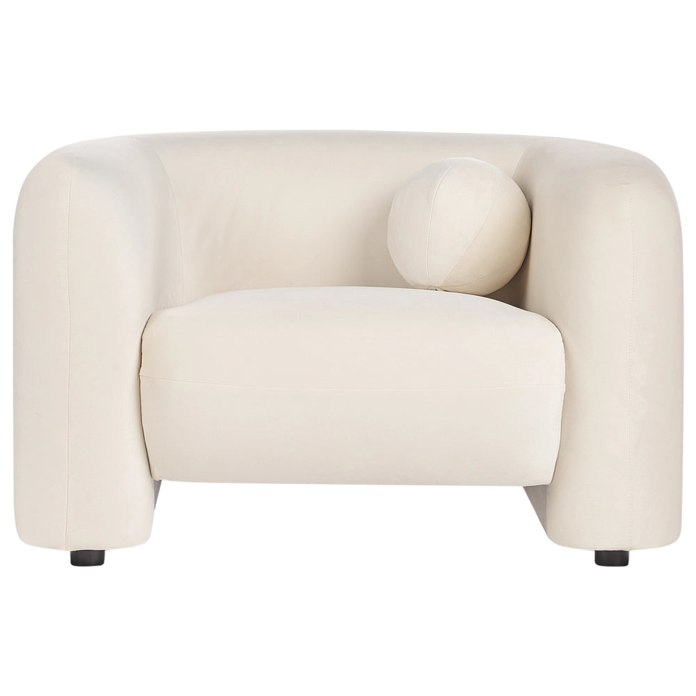 Poltrona in velluto bianco con cuscino rotondo stile glamour retrò soggiorno