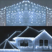 Tenda luminosa natale 380 led 10 Metri prolungabile luce bianca fredda fissa e bianca flash stalattiti da balcone facciata