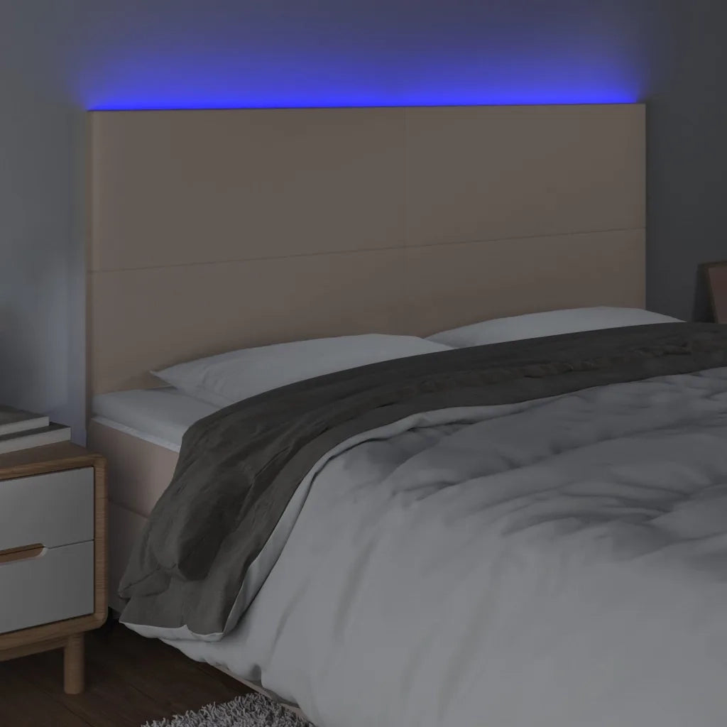 Testiera a LED Cappuccino 200x5x118/128 cm in Similpelle