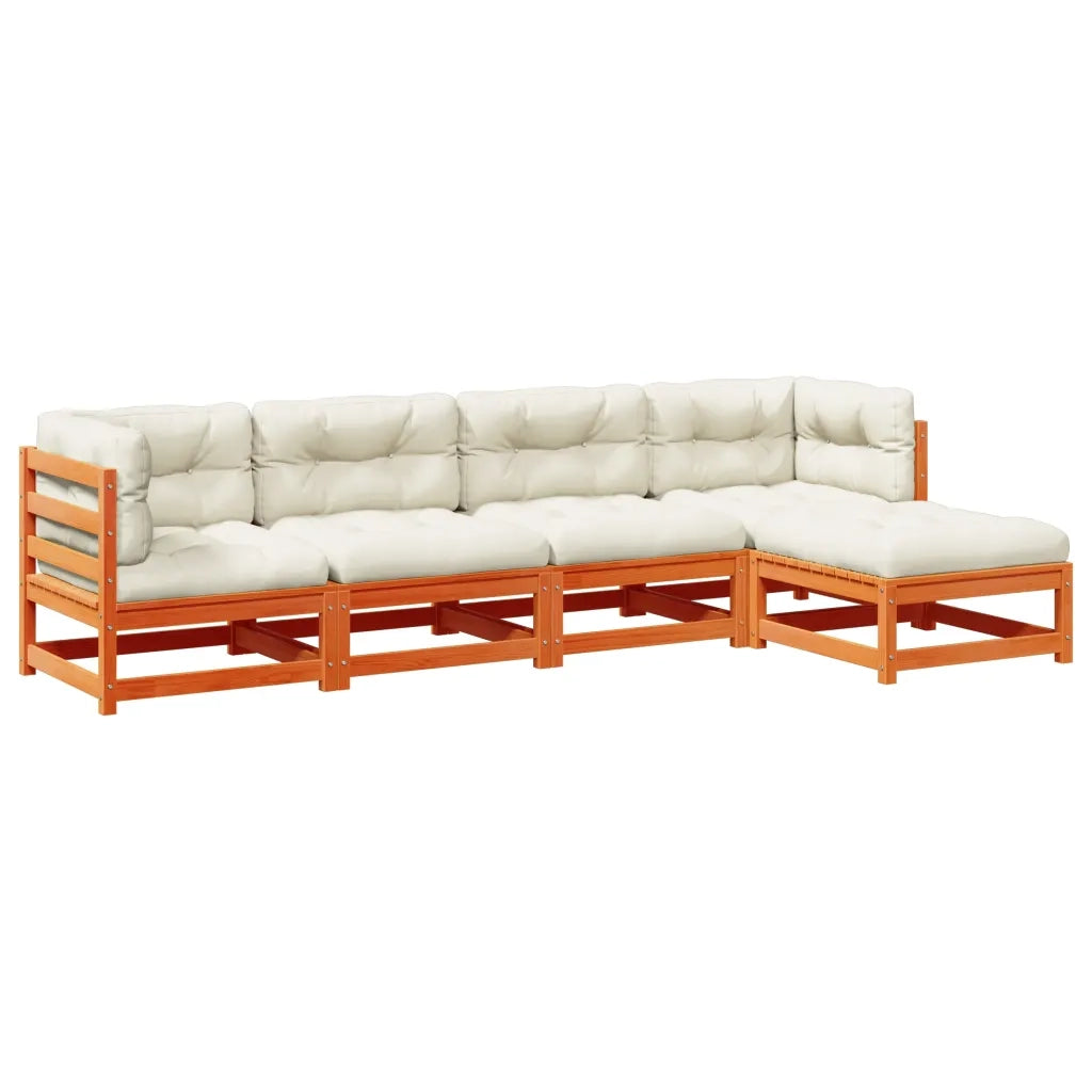 Set Divani Giardino 5pz con Cuscini Marrone Cera Massello Pinocod mxl 92673