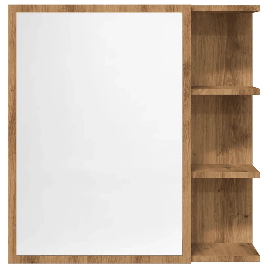 Mobiletto a specchio moderno da parete 62,5 x 20,5 x 64 cm con ampio spazio contenitivo complemento d'arredo per il bagno in legno di rovere lavorato a mano 02_0050784