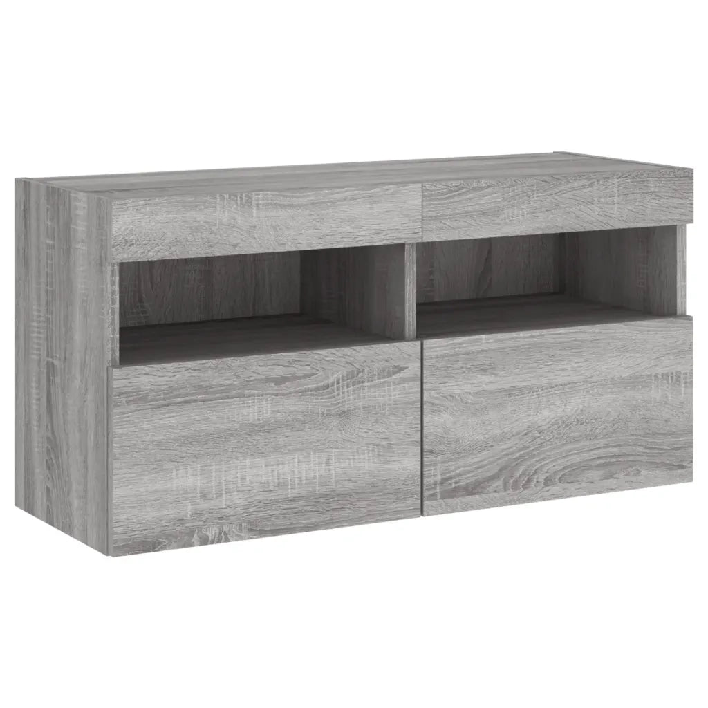 vidaXL Set Mobili TV a Muro 7 pz con Luci LED Grigio Sonoma