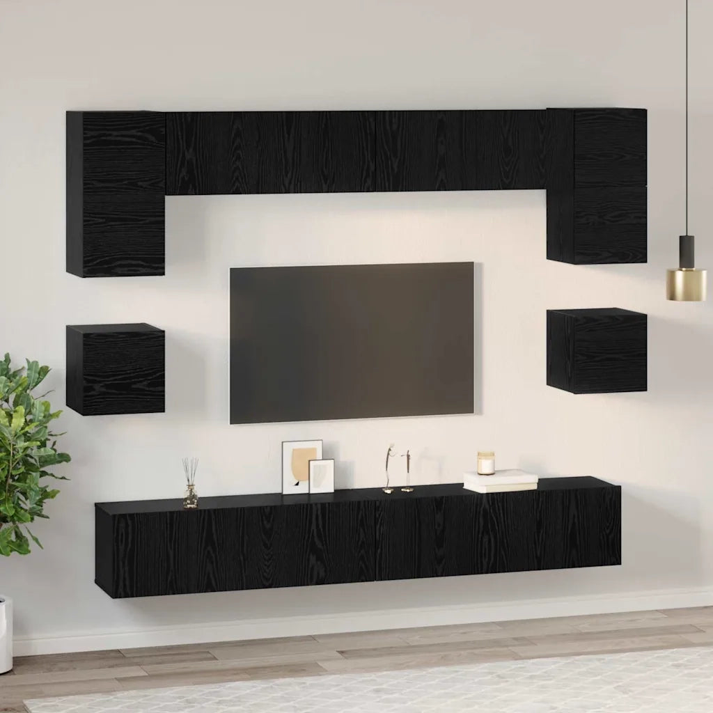 vidaXL Set mobile TV 8 pcs Rovere nero 100 x 30 x 30 cm