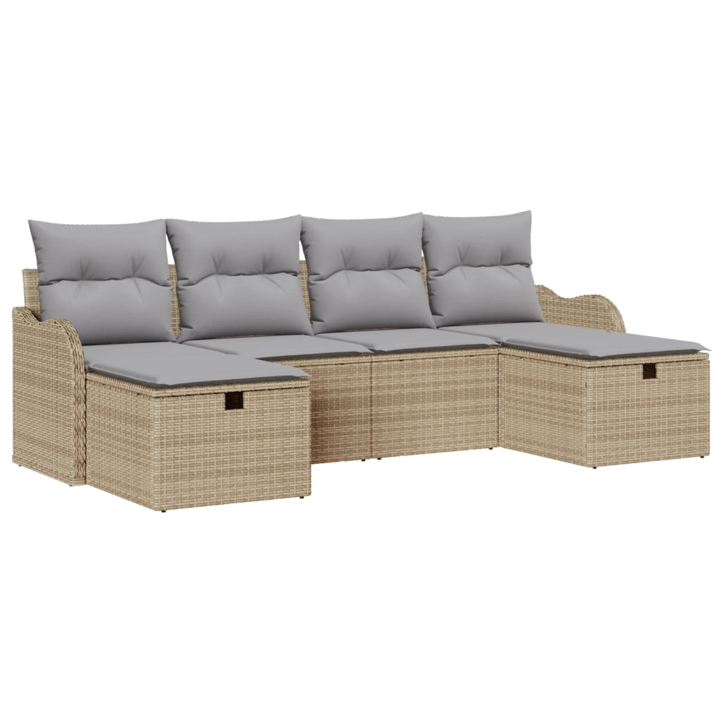 Set Divano da Giardino  6 Pezzi con Cuscini Beige Rattan