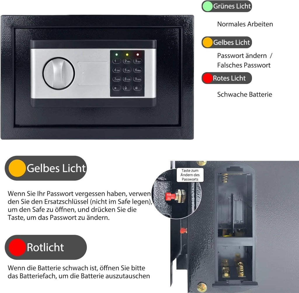 Safe Cassaforte per mobili da casa, impermeabile, 34 l, con codice di sicurezza e chiavi di sicurezza e funzioni di allarme, cassaforte