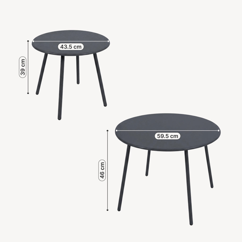 Set di 5 Mobili da Giardino Kivanta 2 Tavolini Rotondi 2 Poltrone e Divano - Grigio Scuro [en.casa]