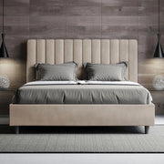 Letto matrimoniale francese senza rete imbottito 140x190 microfibra sabbia Agueda