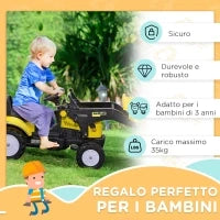 Escavatore a Pedali per Bambini da 3 Anni con Ruspa Frontale e Volante, Giallo