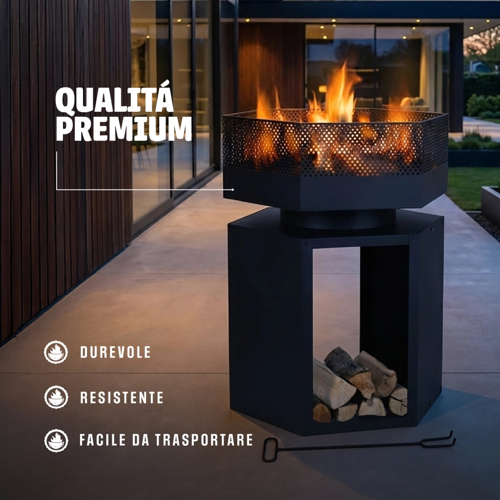 Braciere BBQ 2 in 1 da Esterno – Scalda e Cucina in Giardino con Griglia Inclusa in Acciaio e Pietra