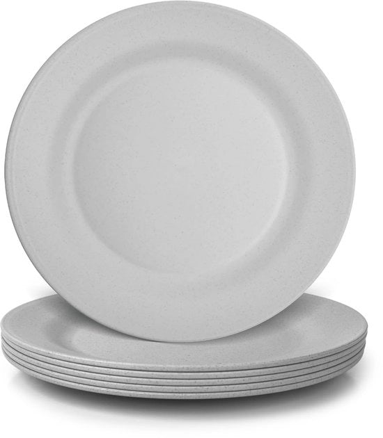 Set di piatti da tavola, 6 pezzi, 25 cm, resistenti alle fratture, piatti da tavola in plastica riciclabili, piatti da campeggio, leggeri, BPA-free, resistenti al forno a microonde e al lavastoviglie, grigio