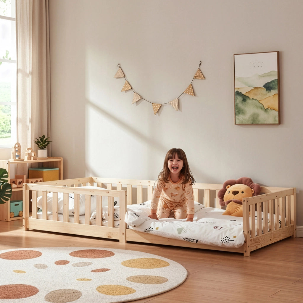 Letto Montessori per Cameretta Tanna in Legno di Pino 90 x 200 cm - Naturale [en.casa]