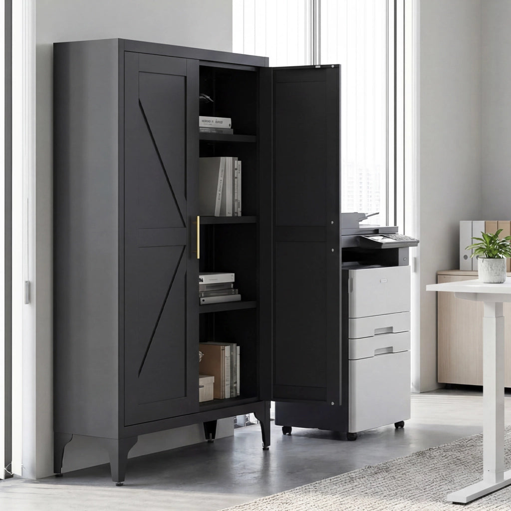 ARMADIO CONTENITORE IN METALLO 117 x 37 x 15,5 cm NERO 2 ANTE