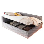 Letto a Divanetto 140x200 cm; Contenitore; LED; USB e Type-C; in Velluto; Grigio