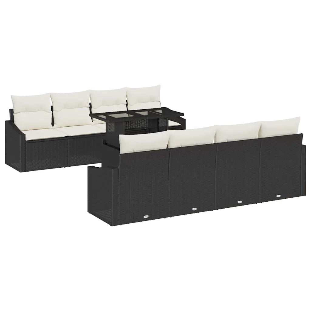 Set Divano da Giardino 7 pcs Nero e crema polyrattan