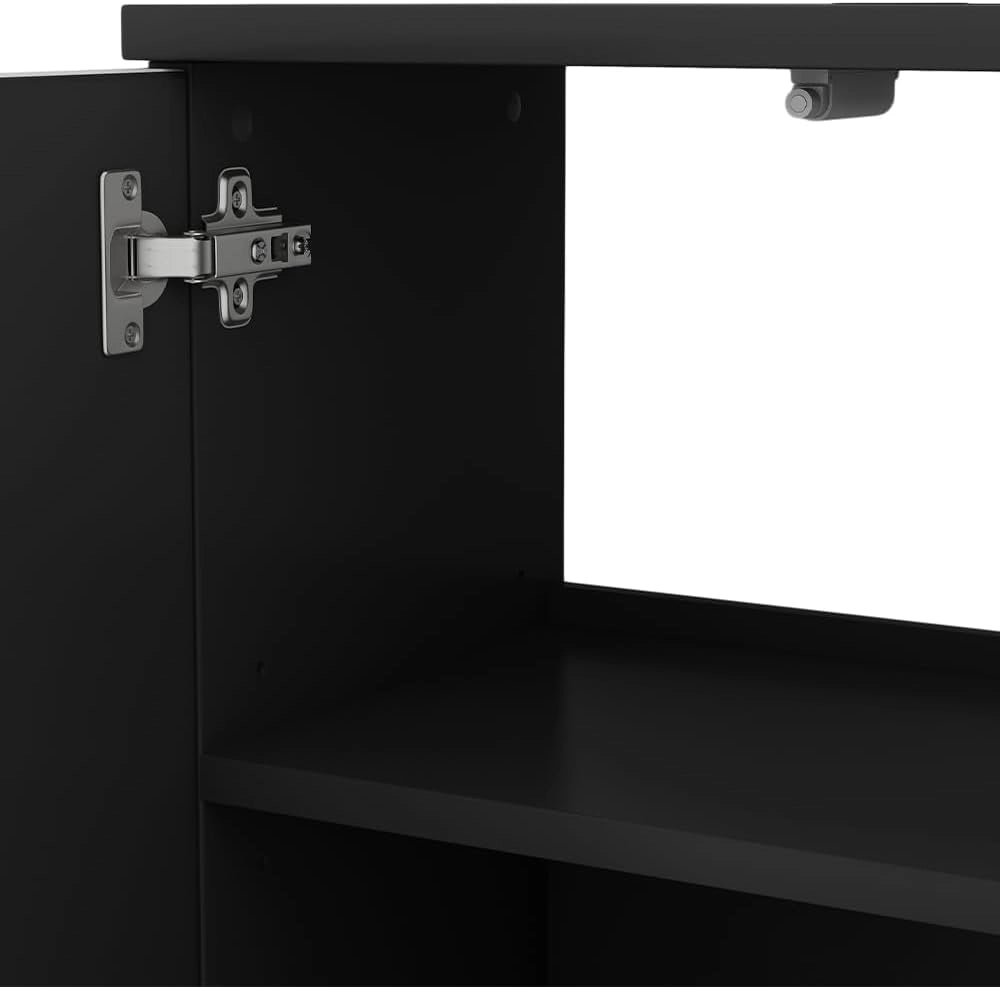 Mobile sottolavabo per bagno Edge, Nero, 60 x 57 cm con 2 porte, per la conservazione in bagno con meccanismo push-to-open