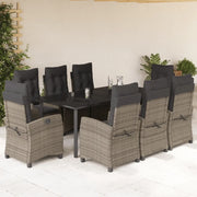 Set da Pranzo da Giardino 9 pz con Cuscini in Polyrattan Grigio