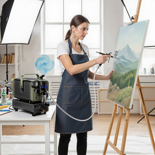 Compressore aerografo HS-679F 1/6 CV, dispositivo ad aria compressa 28 l/min, compressore per pistola aerografo con supporto e manometro, per decorazioni con aerografia