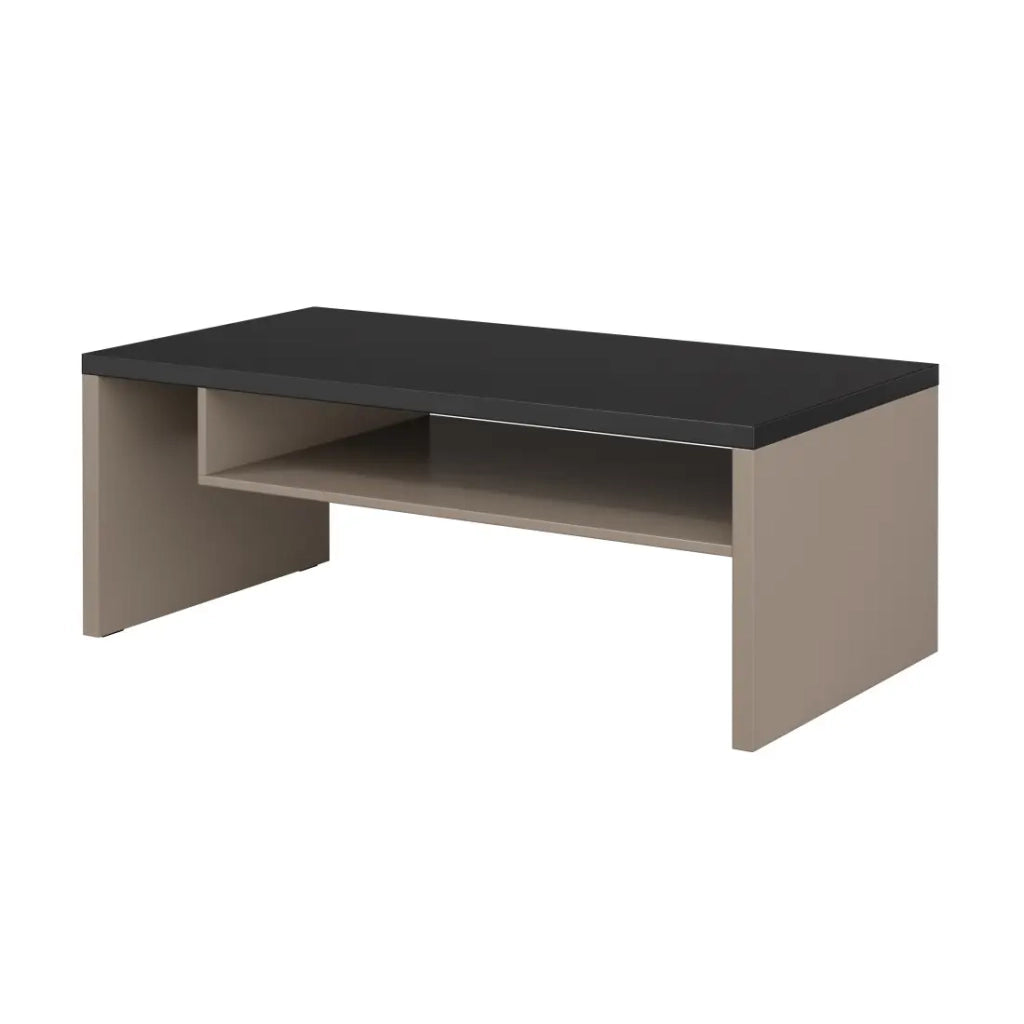 Tavolino basso HAVANA – Beige e nero – Piano nero opaco – Con nicchia – Eleganza delicata e moderna