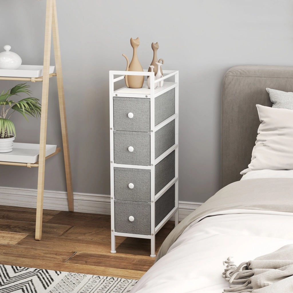 Cassettiera con 4 Cassetti in Tessuto Struttura Acciaio ¨C zephmum ¨C Grigio Chiaro 60x40x80 cm