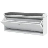 Panca per Scarpe con Cassetto Ribaltabile, Cuscino per Seduta e Ripiano Regolabile, 100 x 26 x 44,5 cm, Bianco