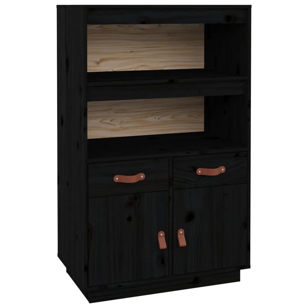 Credenza Nera 67x40x108,5 cm in Legno Massello di Pino 820161