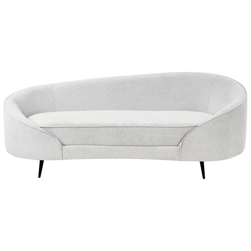Divano in tessuto bianco sporco Glamour curvo in stile retrò a 2 posti con gambe metalliche nere