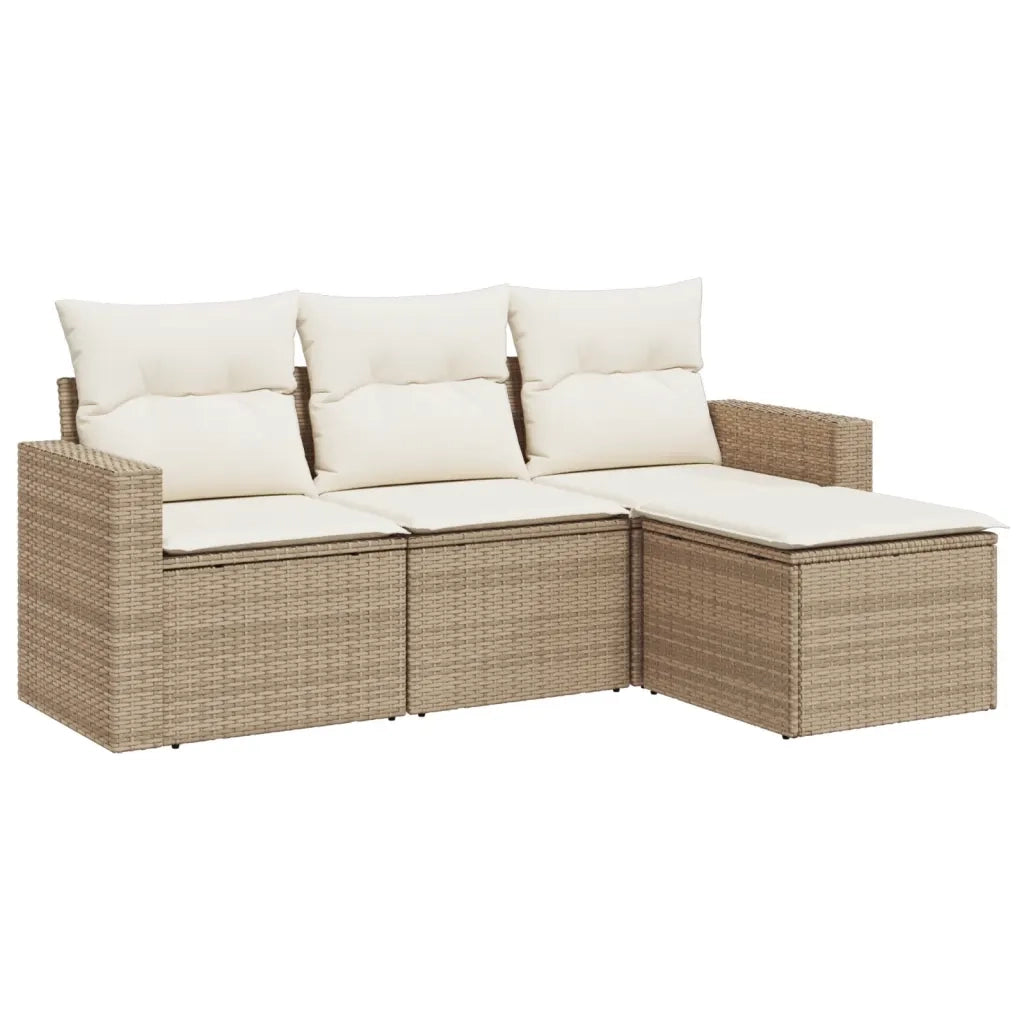 Set Divano da Giardino 4 pz con Cuscini-Sofa da Giardino-Divanetto da esterno Beige in Polyrattan 800095