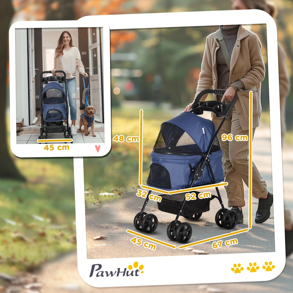 Carrello per Cani Piccoli con Ruote ¨C Xylo ¨C Blu, Cestino Portaoggetti, Cinture di Sicurezza, 67x45x96 cm