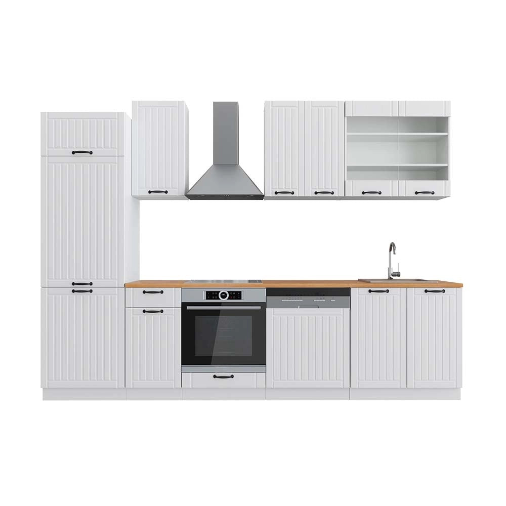 Cucina componibile Fame-Line Bianco rustico/Bianco 300 cm, PL Rovere Vicco