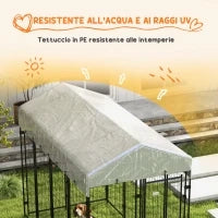 Recinto per Cani da Esterno con Tetto e Porta a 2 Sezioni in Metallo, 239x121x183cm, Argento