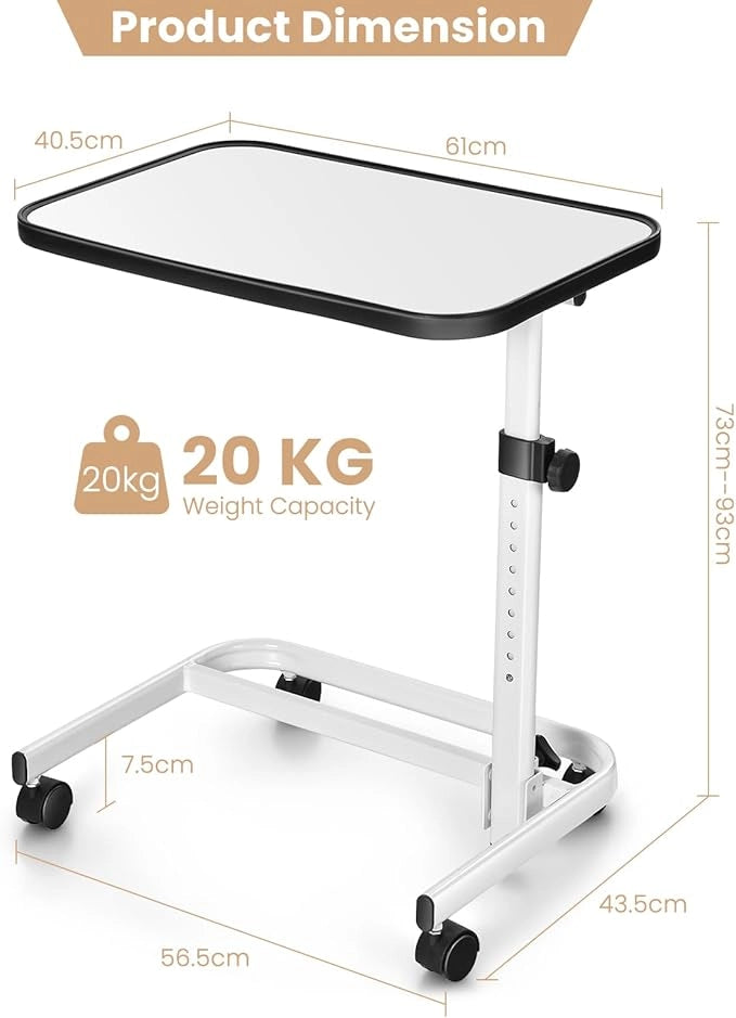 Tavolo per la cura, tavolo da letto regolabile in altezza, con piano inclinabile e ruote bloccabili, tavolino mobile con struttura in metallo per letti da malati e da cura, tavolo per laptop