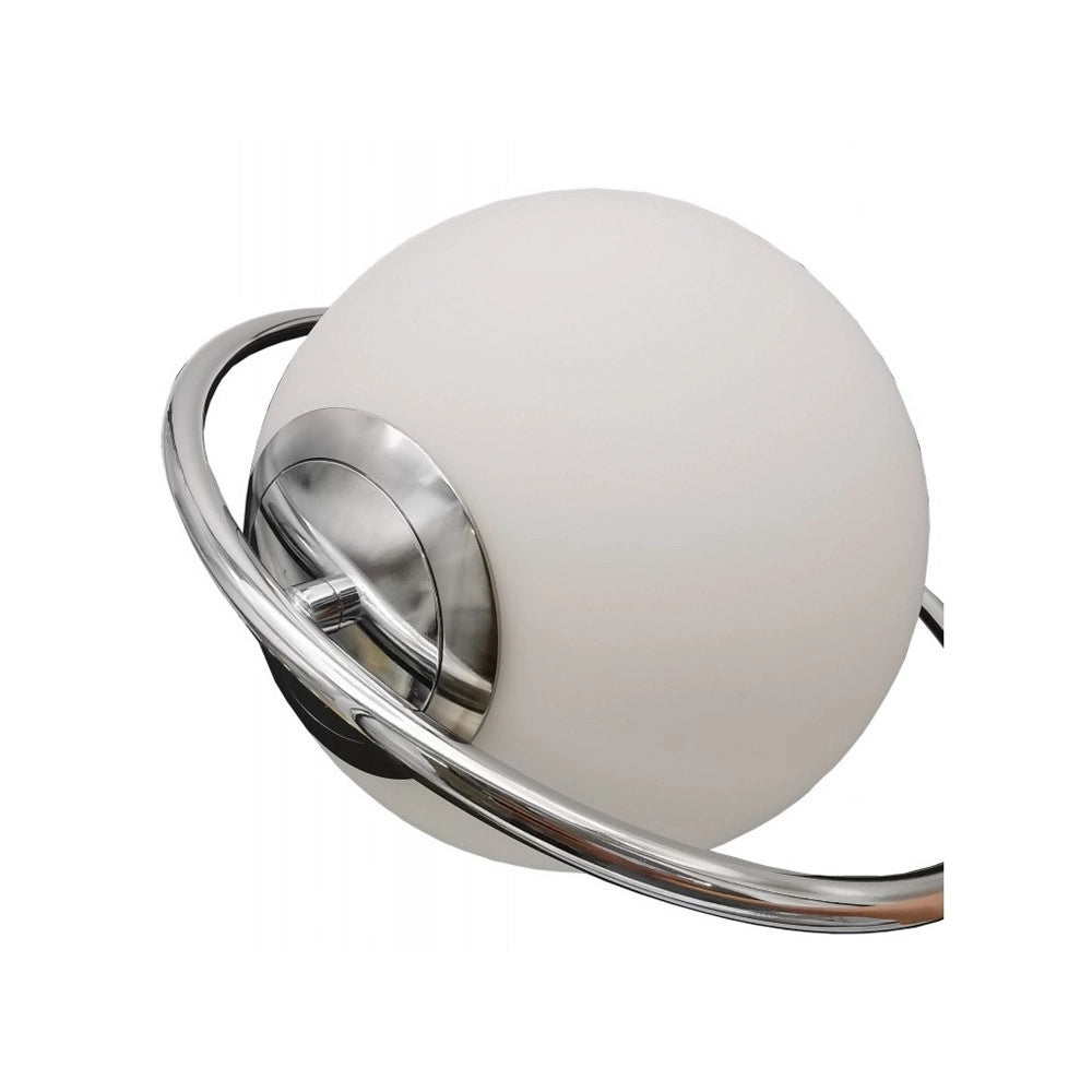 Trade Shop - Lampadario A Sospensione Cerchio Metallo Sfera Vetro Bianco Attacco E27 Argento 33467 -