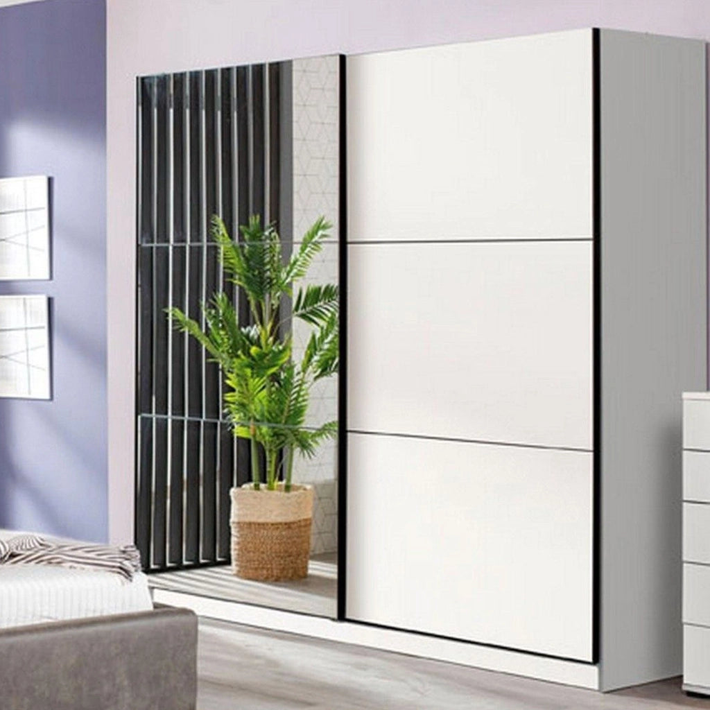Armadio Camera da Letto Soncino, Guardaroba Grande Appendiabiti, 217x210h cm Bianco Opaco