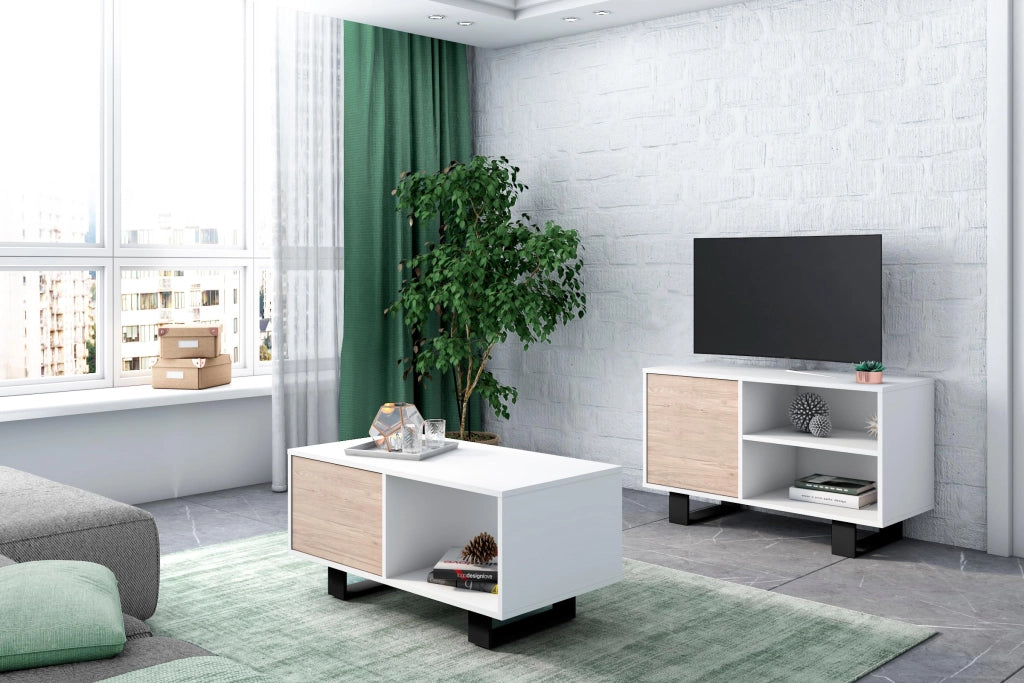 Mobile TV 95x40x57cm modello WIND colore Bianco e colore Rovere RF1004
