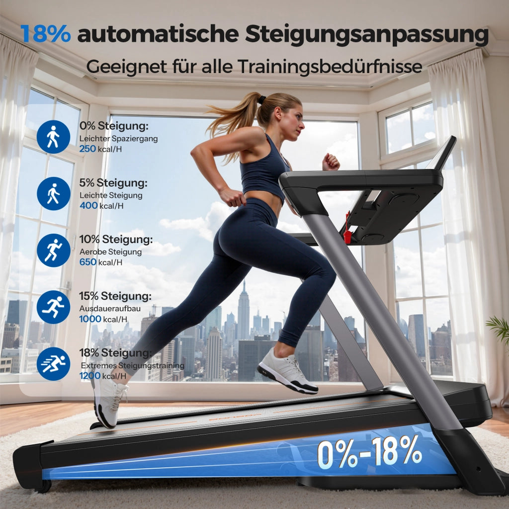 Tapis roulant pieghevole YOSUDA ¨C zephmum ¨C 1-14 km/h, 18% pendenza, 172 kg, HD-Display, Bluetooth