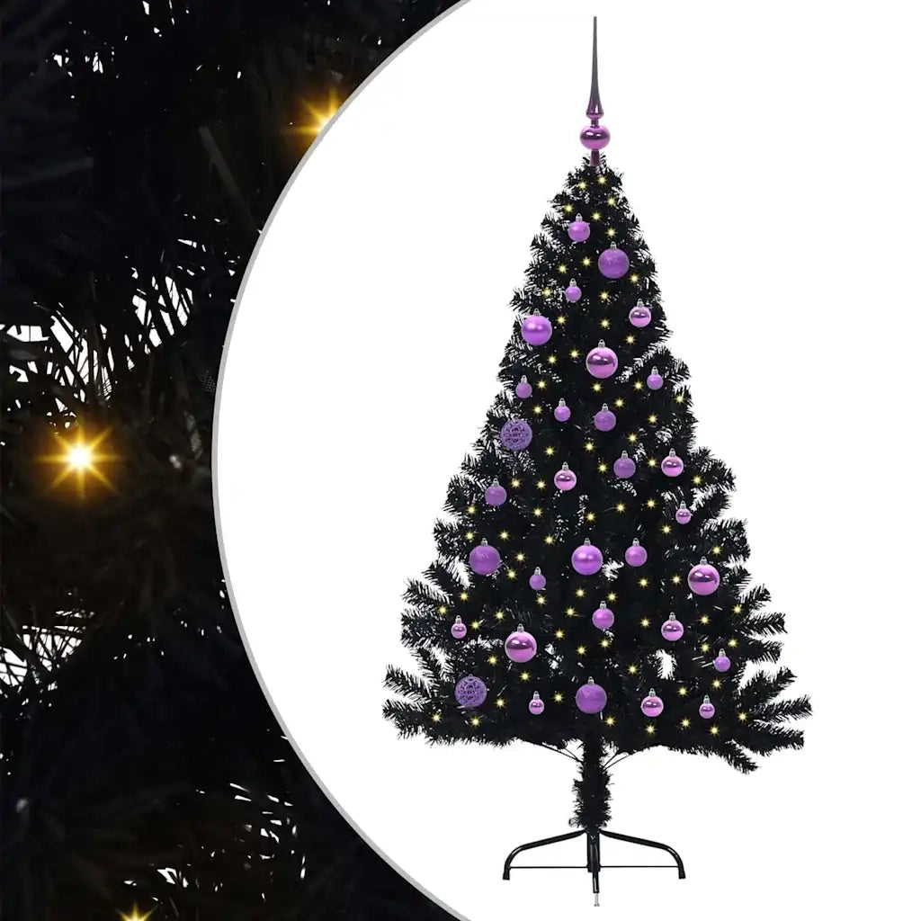 Albero di Natale Artificiale-Albero Natalizio con luci integrate Nero 150 cm PVC 451394