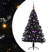 Albero di Natale Artificiale-Albero Natalizio con luci integrate Nero 150 cm PVC 451394